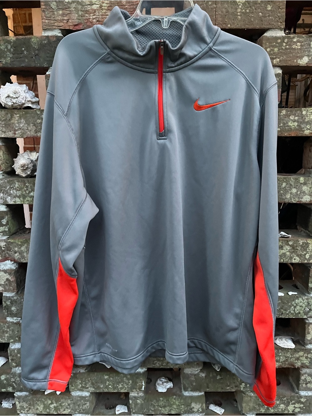 Nike Men's XL Gray Quarter-Zip Pullover with Orange Accents